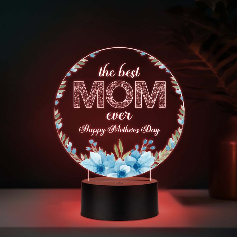 Best Mom Ever Acrylic LED Lamp with UV Print – Multicolor Mother’s Day Gift Night Light USB Powered